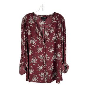 Forever 21 + plus size blouse top Sz 3X mauve pink floral print long sleeve